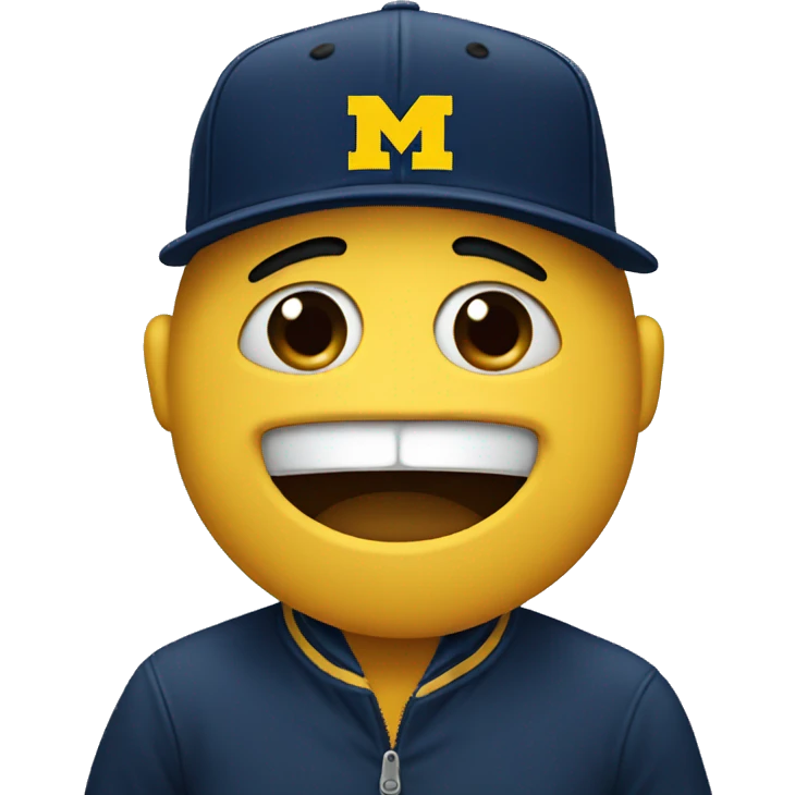 Crying face emoji wearing University of Michigan hat emoji