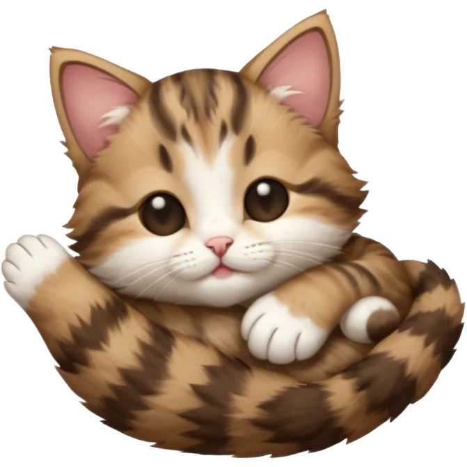 dark brown tabby and white kitten upside down with eyes closed emoji