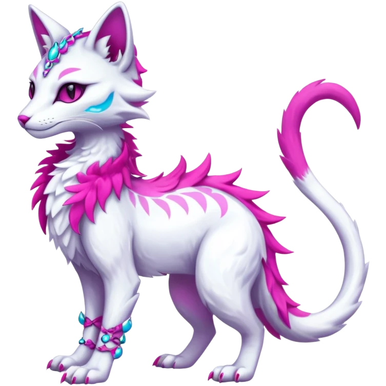 Kawaii iridescent beautiful pretty elegant divine edgy fantasy feline-vernid-sergal-fursona-animal-creature with accessories, full body with intricate markings  emoji