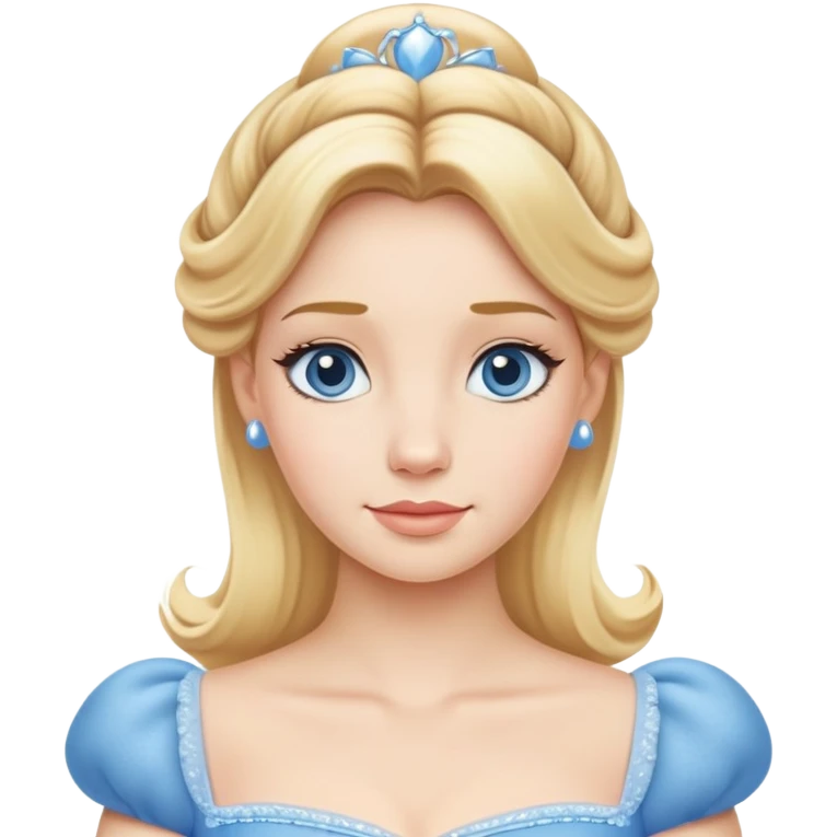 extremely minimal Cinderella from hips up, simple blue dress shape, basic blonde hair outline, few facial details, ultra simplified emoji