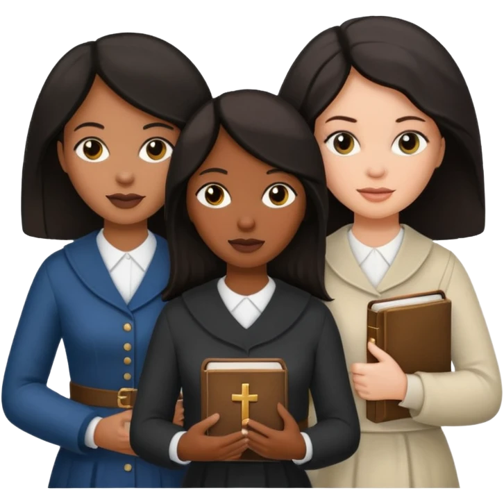Two black women, 1 white woman, all with dark hair, carrying a Bible! emoji