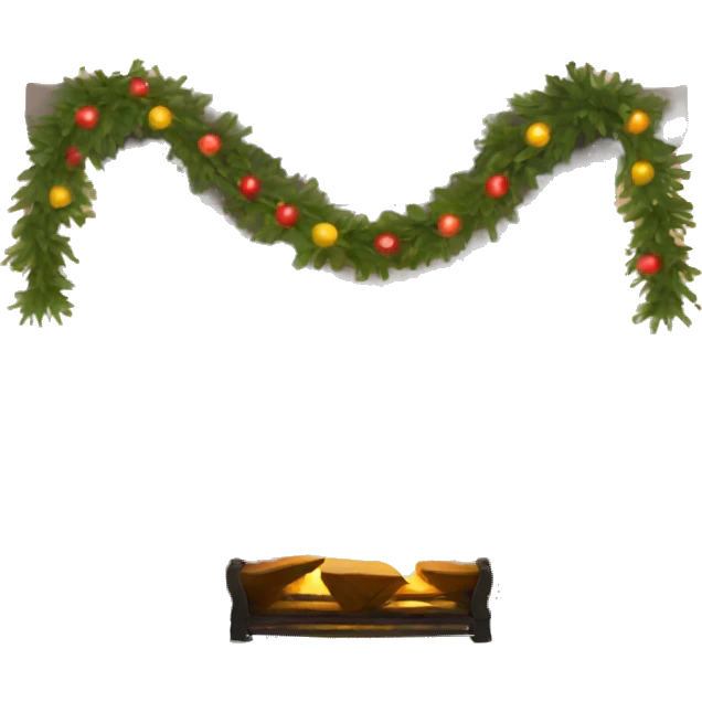 Lit fireplace with garland over it  emoji