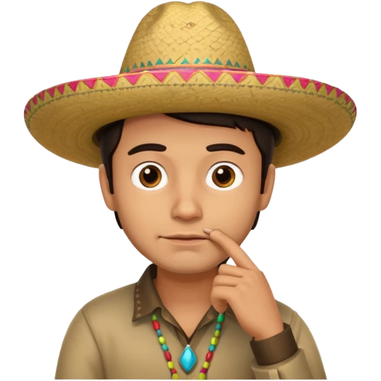 ЗАДУМЧИВЫЙ ЧЕЛОВЕК С РУКОЙ У ПОДБОРОДКА В СОМБРЕРО emoji