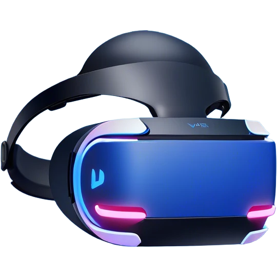 Clash of Clans aesthetic: Cinematic Playful PlayStation VR Headset Portrait Emoji, rendered in a 3D vector-style similar to standard emojis with minimal shading and bold, simplified shapes. A compact, distinct form with signature details, softly glowing with a cutting-edge console technology charm. Simplified yet unmistakably iconic, highly detailed and consistent, glowing with a soft radiance and high shine. Stylized with a touch of technological advancement and a soft glowing outline, capturing the essence of a beloved gaming relic with a friendly, playful manner! emoji