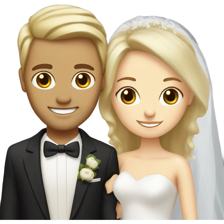 bride with blonde hair and groom with brown hair emoji
