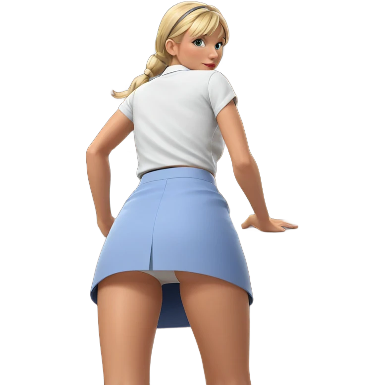 blonde girl in skirt looking back emoji