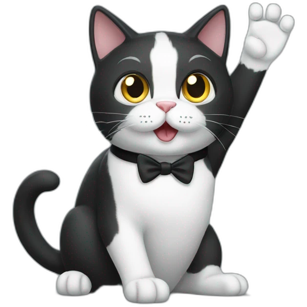 Tuxedo cat waving hello emoji
