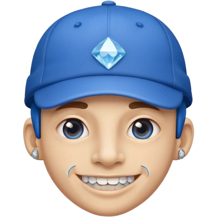 Wearing blue cap and nose diamond with braces on teeth emoji