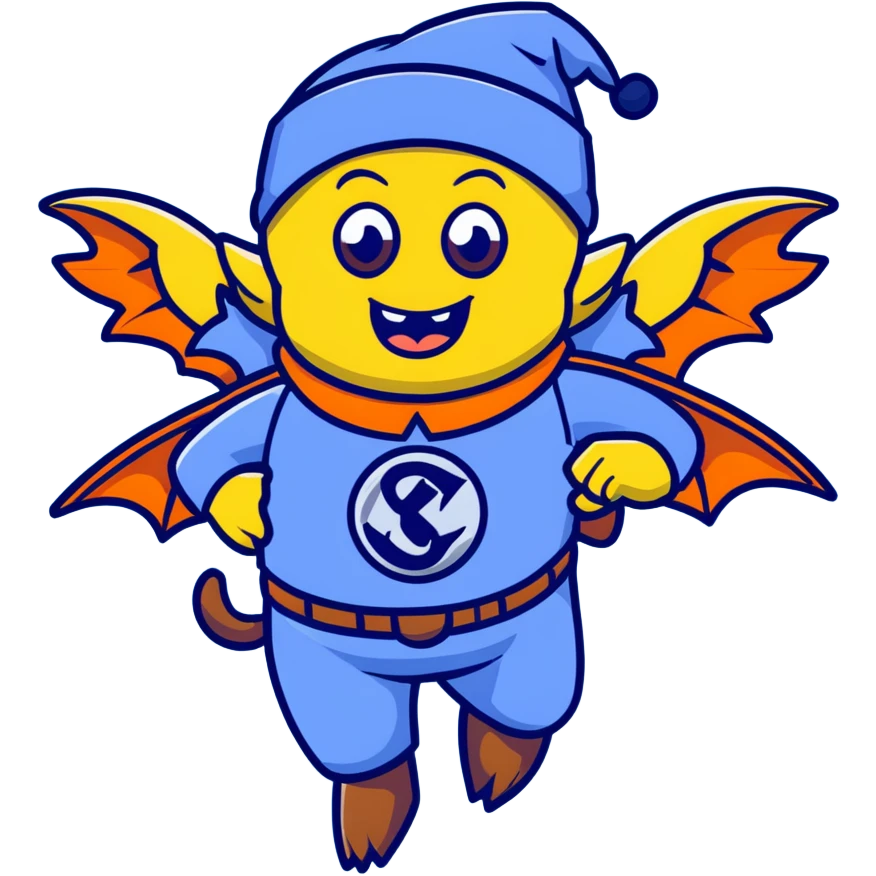 Wicked witch's flying monkey minion with bat wings, grimacing face, wearing blue uniform and fez cap emoji
