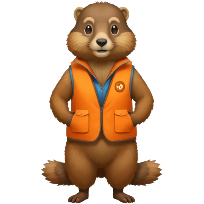 crea una marmota de cuerpo completo, que lleve un chaleco color naranja y que en el chaleco lleve el nombre (telamon) emoji