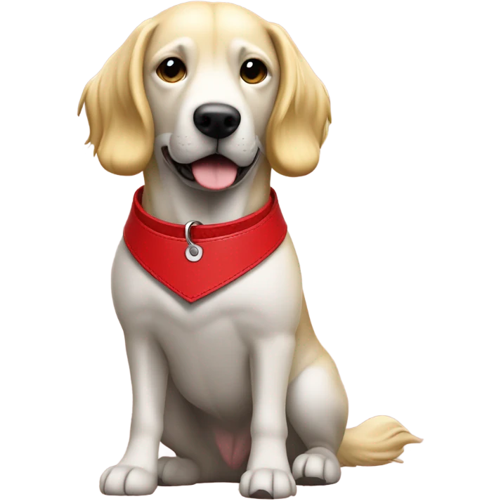 Put a Red leather dog collar and golden tag on a blond white female with medium length hair and add a red leash emoji