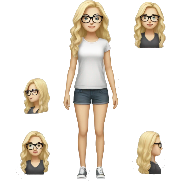 white girl with blonde hair and glasses full body  emoji