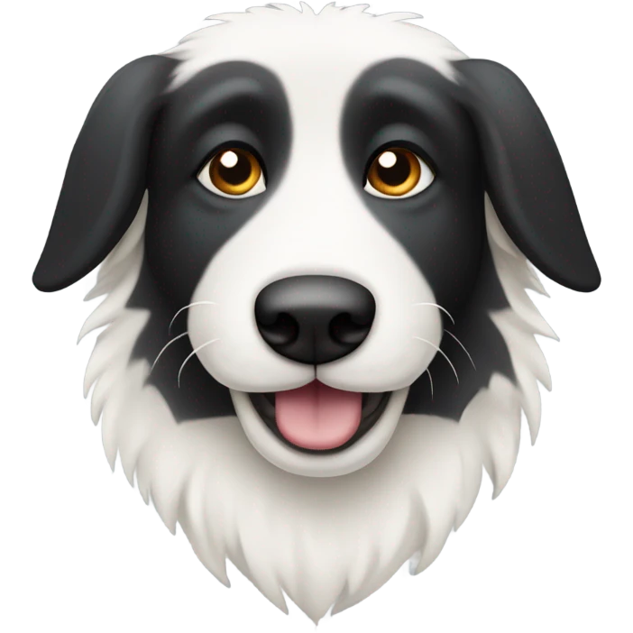 Half white half black sheepdog face where left half is white emoji