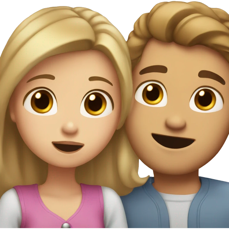 A girl with shoulder-length brown hair and brown eyes sends an air kiss to a guy with short blonde hair and blue eyes emoji
