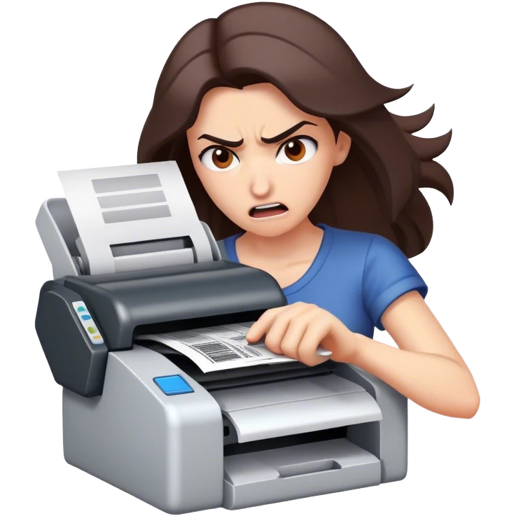 woman shaking printer in anger emoji