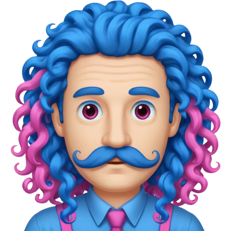 man with very blue curly long blue hair pink big mustache  emoji