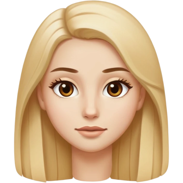 Long blonde hair, white skin, almond brown eyes, skinny girl, oval face, brown brows emoji