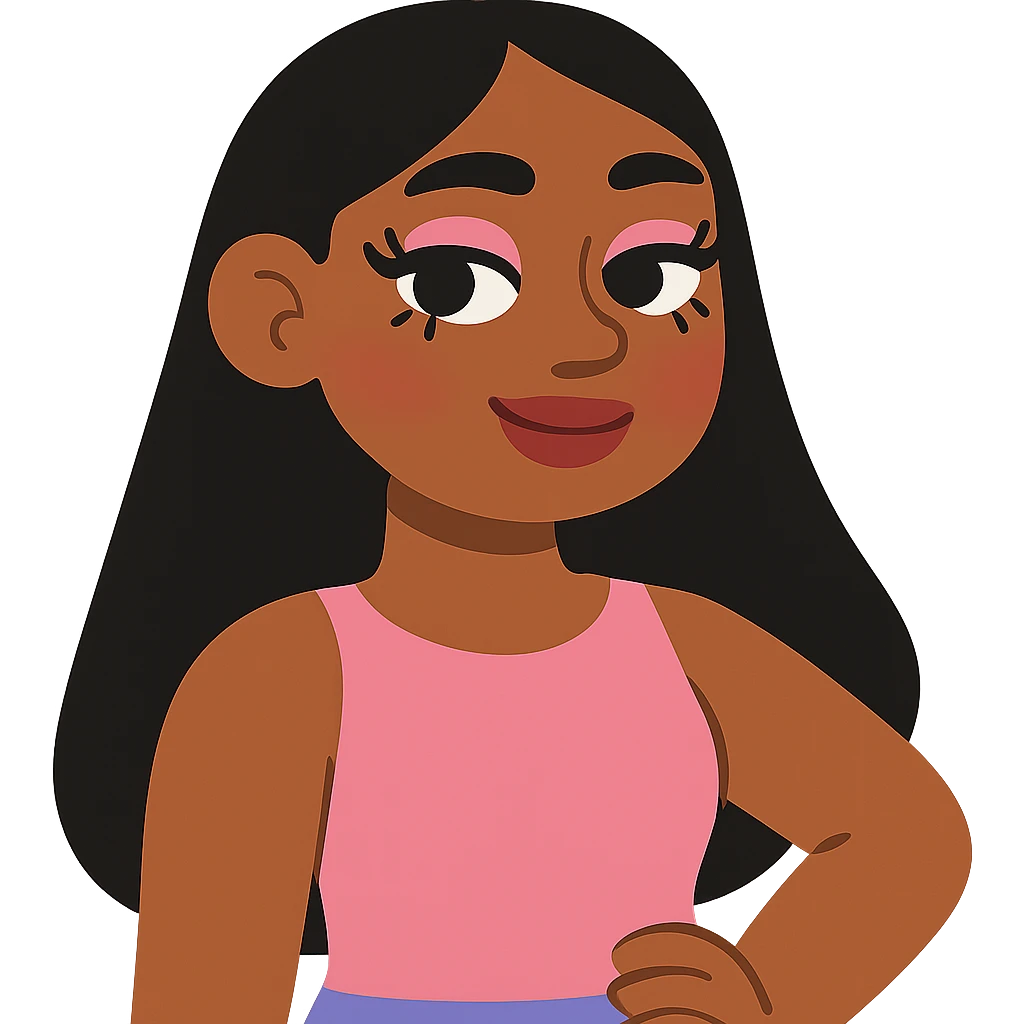 pretty girl with long black hair, button nose, brown eyes, dark skin, pretty makeup and lashes emoji