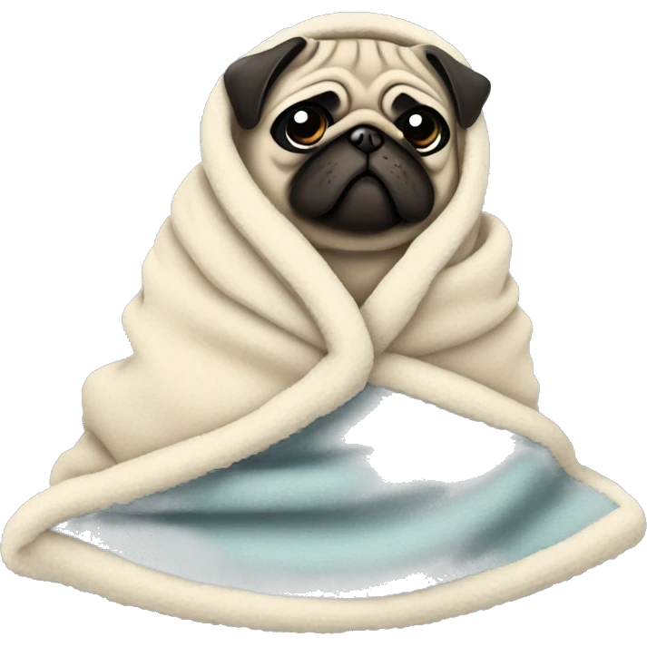 scruffy pug in cozy blanket  emoji
