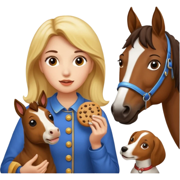 Ein Pferd ein Hund zwei Frauen essen Kekse  emoji