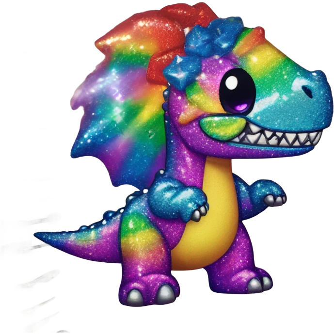 Lisa frank glitter rainbow cute dinosaur with sword and jewels emoji