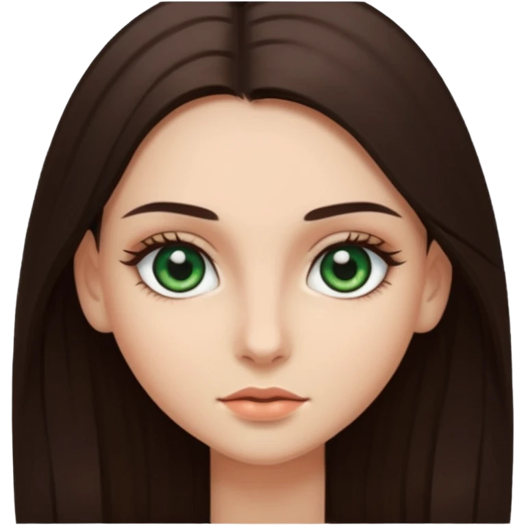 Girl with dark green eyes, light eyebrows and long dark-brown straight hair emoji