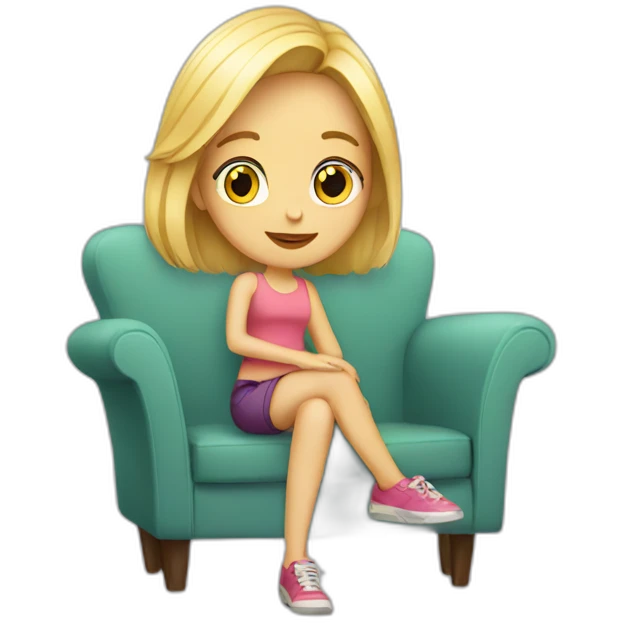 Blonde girl sitting on a trendy sofa emoji