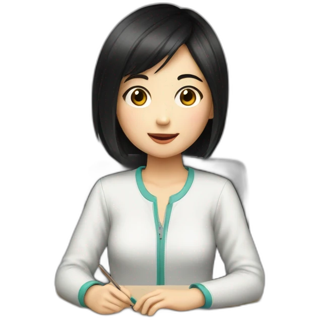 chinese girl studying computer short black hair emoji