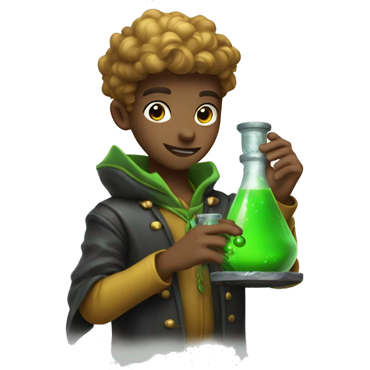 Young alchemist holding a flask with green mystical liquid emoji