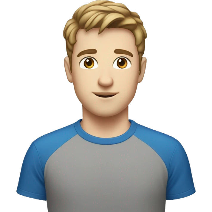 A 22 year old, White man, with short brown hair, with none facial hair,   with blue eyes wearing a t-shirt. emoji