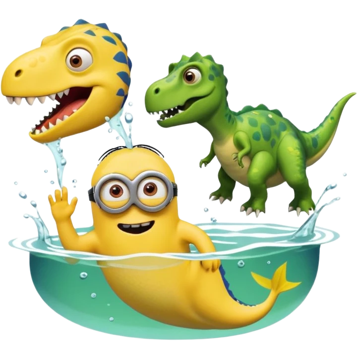 a minion swimming and then a dinosaur eata ir emoji