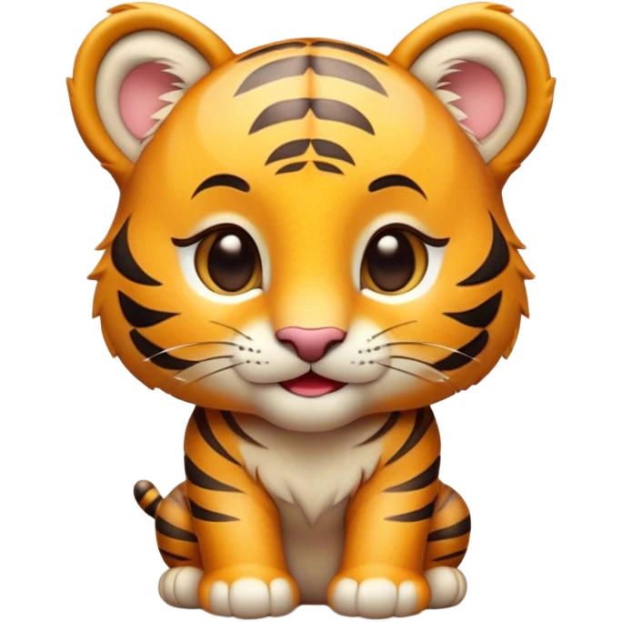 Cinematic Cute Tiger Cub Portrait Emoji, Head tilted playfully and inquisitively, with an adorably compact form accented by subtle stripes and round, sparkling eyes full of wonder, Simplified yet irresistibly adorable features, highly detailed, glowing with a warm, inviting wild glow, high shine, affectionate and lively, stylized with a touch of whimsical feline cuteness, soft glowing outline, capturing the essence of a mischievous yet loving tiger cub that seems as if it could leap out of the screen into your arms! emoji