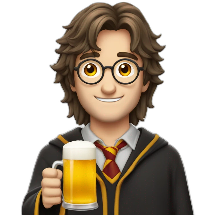Harry potter qui boit une  bière aux beurre emoji