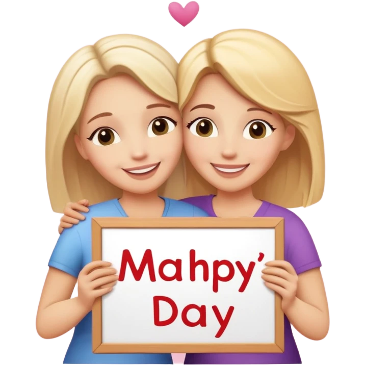 White woman with blonde hair and white woman with blonde hair, hugging with a sign that says happy Mother’s day above their heads emoji