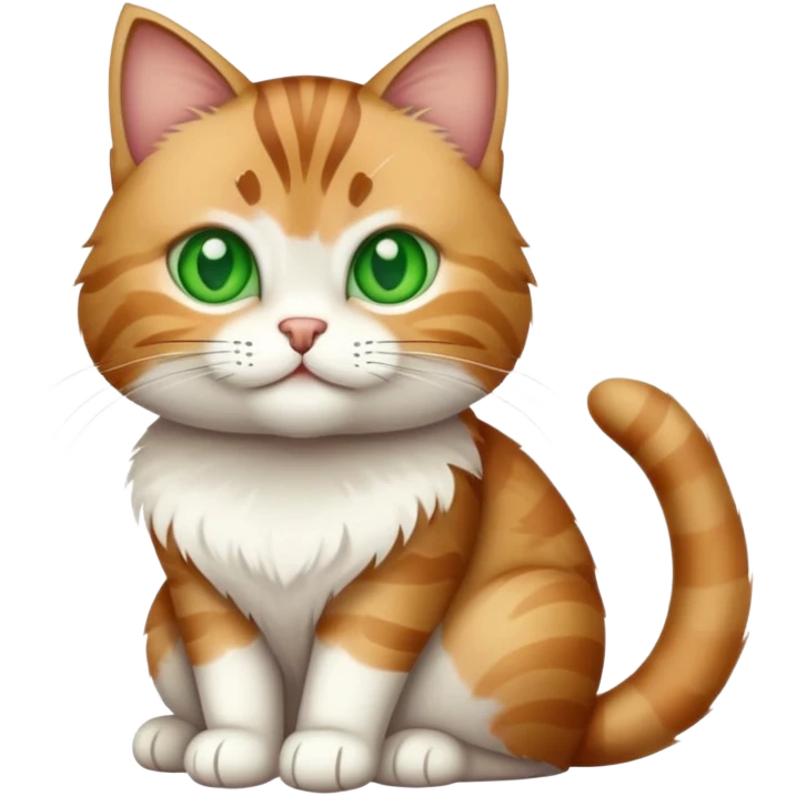 A tabby cat with green eyes sitting and showing its white stomach emoji