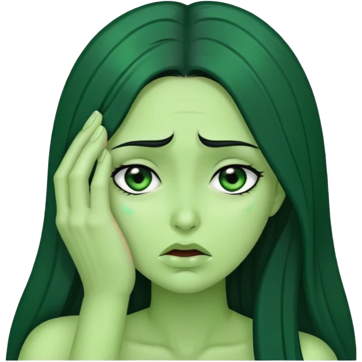 green skinned woman with long black hair facepalm emoji