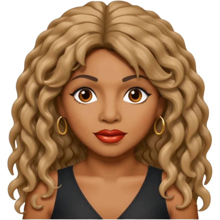 Tina Turner with long wavy crimped hair and makeup  emoji