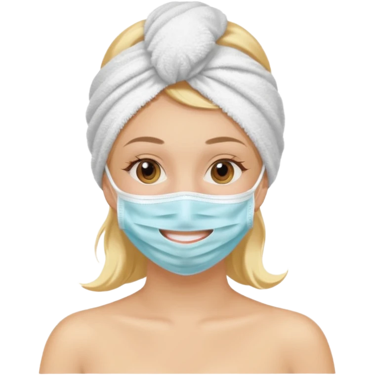Chica rubia con toalla en la cabeza y mascarilla en la cara emoji