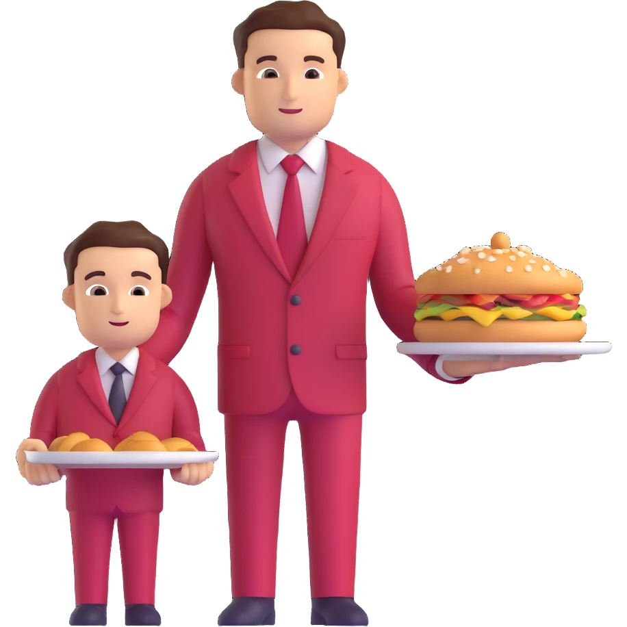A businessman in a crimson suit with a waiter emoji