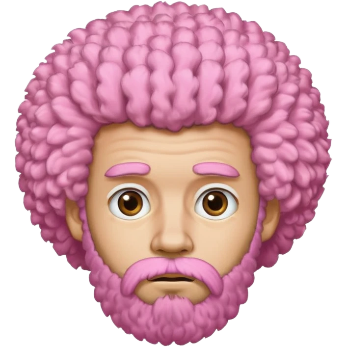 A light-skinned man with a fluffy pink afro, brown eyes, a beard, and a slightly uneasy expression. emoji