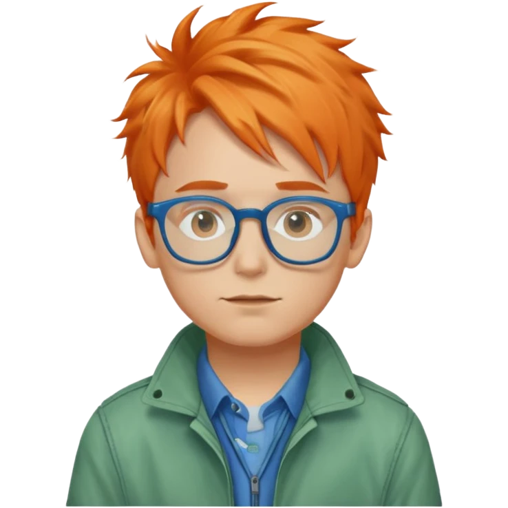 Norman Price (a boy with orange messy hair, blue glasses and a pale blue jacket over a green shirt) emoji