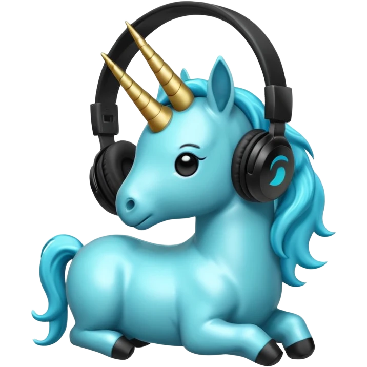 Unicornio bebé cyan sentado escuchando música con auriculares negros emoji