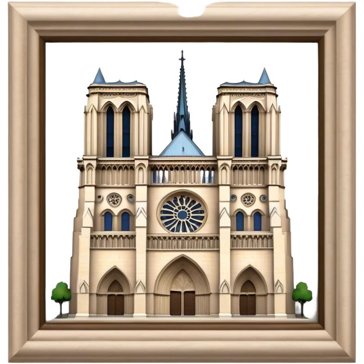 Cinematic Realistic Notre-Dame Cathedral Landmark Emoji, showcasing the Gothic splendor of the cathedral rendered with detailed stone carvings and majestic, soft lighting. emoji