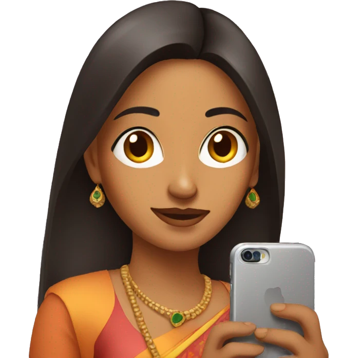 indian women looking at a smartphone emoji