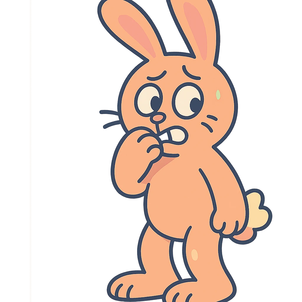 apricot bunny biting paw nervously, full body, pastel-toon style emoji