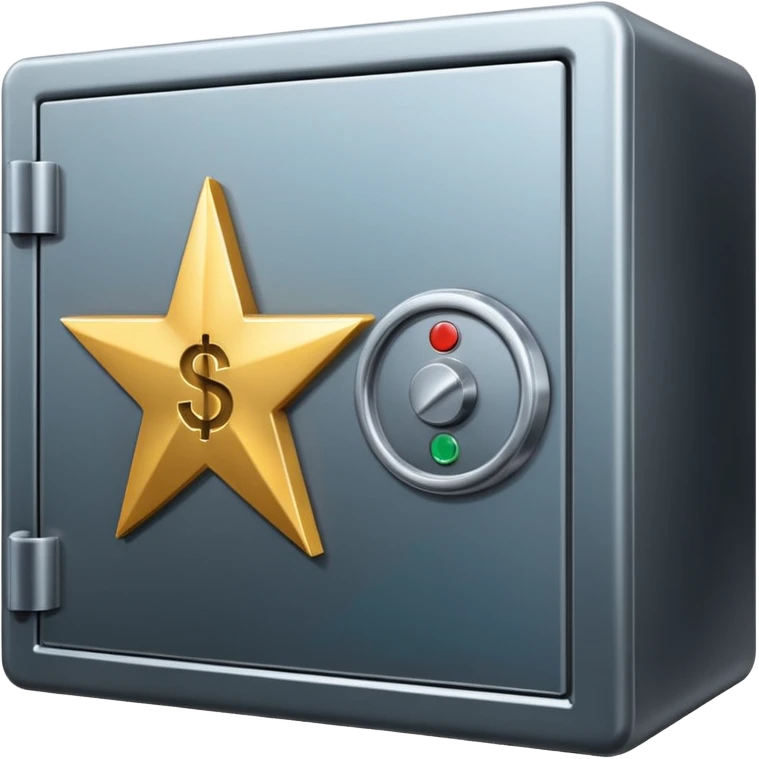 Create a single Apple-style emoji representing assets held in a securities depository: a compact safe or vault icon combined with rising financial symbols (stock chart line, bonds, or certificates), emoji