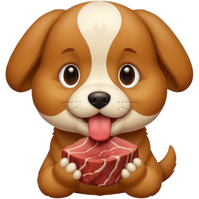 Puppy eats meat emoji