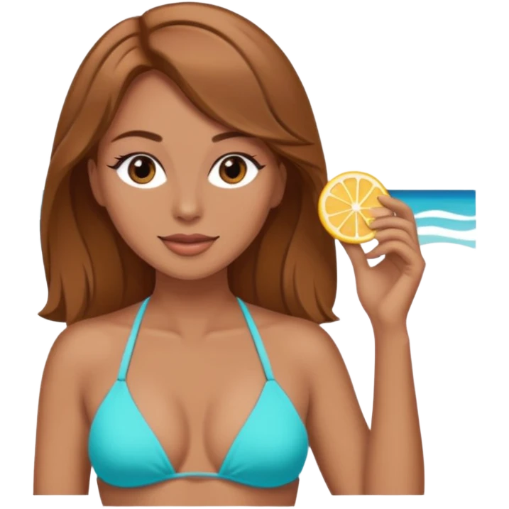 Woman light brown hair make up sunbathing bikini emoji