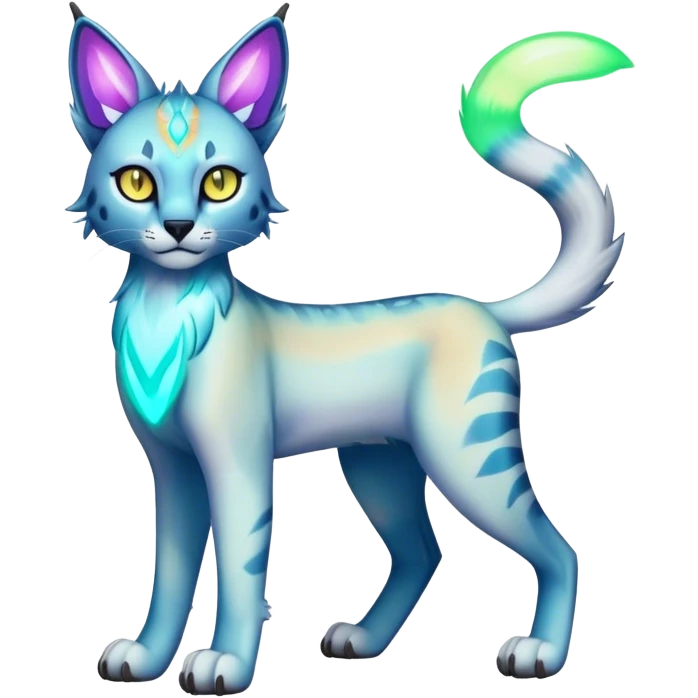 An iridescent transparent  colorful lynx-caracal-serval-fakemon-Digimon-creature-hybrid emoji
