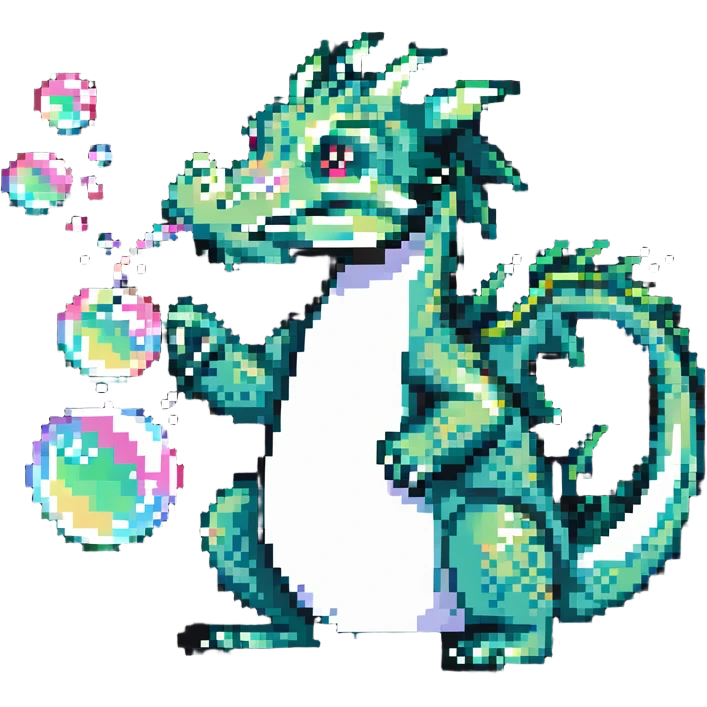 classic Bubble Bobble green dragon with bubbles emoji